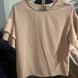 Faith and Joy Blush Ruffle Sleeve Blouse Petite Medium